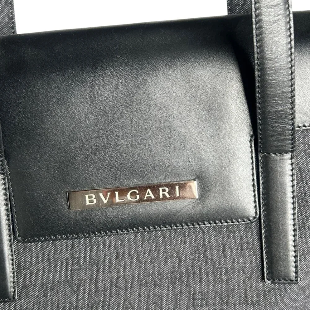 💎✨Beautiful✨💎Authentic BVLGARI Logo Mania Canvas Leather Tote Bag - Picture 9 of 16